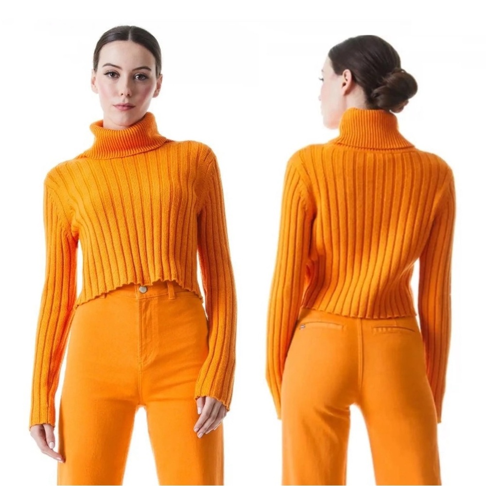 Alice + Olivia Norma Tangarin Crop Turtleneck Wool Sweater Woman’s Size M